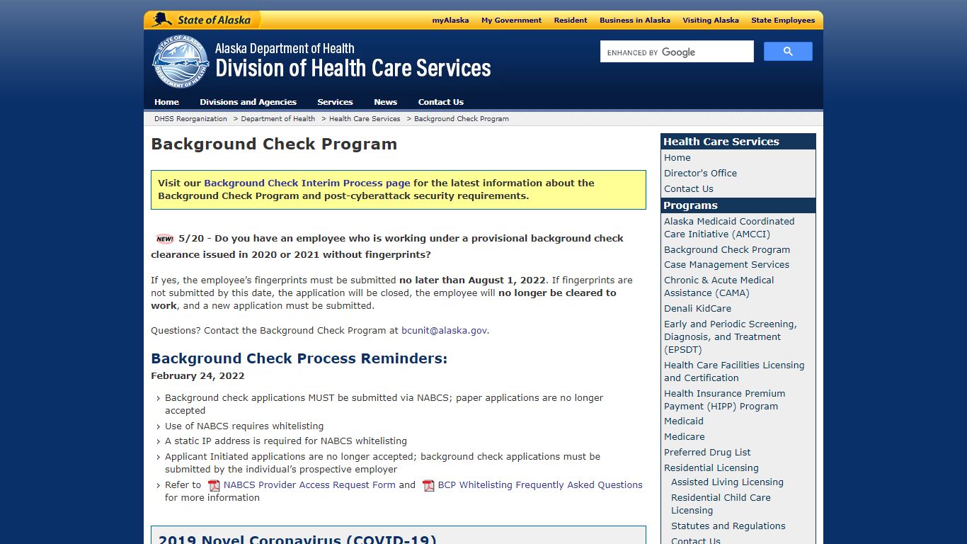 Background Check Program - Alaska